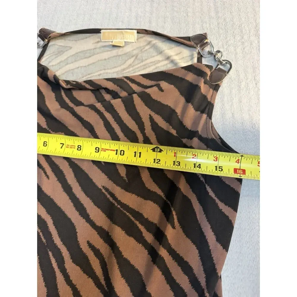 Michael Michael Kors Dress S Zebra Animal Print Cowl Neck Hardware Brown Black